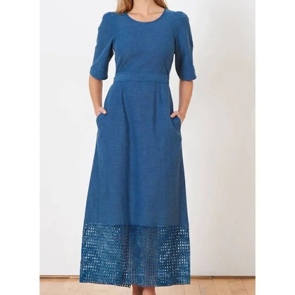 Caron Callahan Mattie dress in indigo pique sz XS